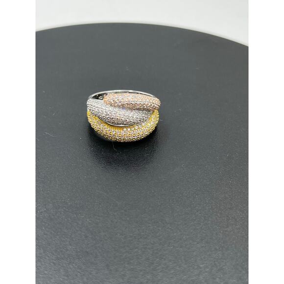 YGI 925 CN Tri-tone Sparkling Micro Pave CZ Overpass Iced Chunky Ring Sz 8.5 - Picture 4 of 9